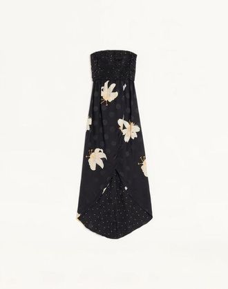 Valentino Abito Lungo In Crepe De Chine Jacquard Apres LHiver Lilium Donna NERO 42