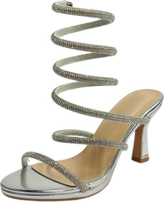 Generic Womens Diamante Snake Anklet Round Toe Wedding Party Heels Bride Sandals (Silver, UK Footwear Size System, Adult, Women, Numeric, Medium, 5)