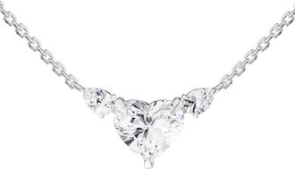 Diamond2Deal 14k White Gold 3.15 Ct Heart Shape Lab Grown Diamond Heart Pendant Necklace 18 VVS-VS, E-F