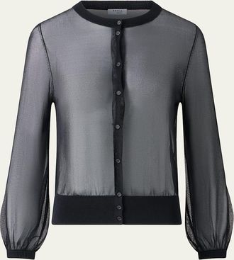 Akris Sheer Knit Crewneck Cardigan