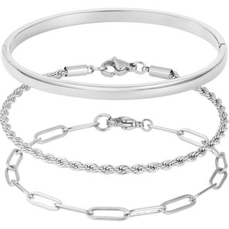 Adornia Set of 3 18K Gold Plated Stainless Steel Bracelets in Silver at Nordstrom Rack