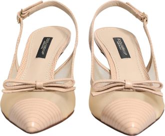 Dolce & Gabbana Womens Beige Lori Mesh Leather Slingback Sandals Shoes Nylon Calf