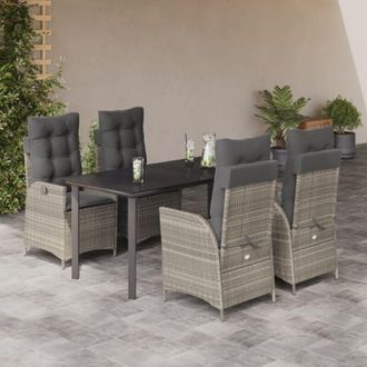 vidaXL Set Comedor De Jard&iacute;n 5 Pzas Cojines Rat&aacute;n Sint&eacute;tico Gris Claro Vidaxl