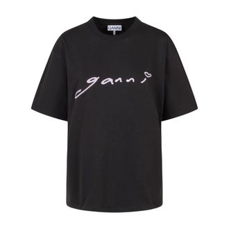 Ganni T-Shirts, female, Black, Size: 2XS Heavy Cotton Jersey Relaxed Fit