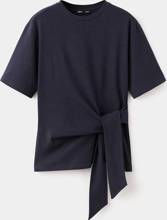 Mango Maglietta in cotone con nodo laterale navy - Donna - XXS - MANGO