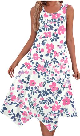 Generic Women Summer Sun Dress UK Sale Clearance Women Cami Casual Midi Dress Sleeveless Crew Neck Loose Dress Irregular A Line Dress Flowy Vacation Boho Beac