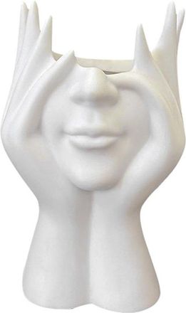 OEM Maceta Con Forma De Rostro - Jarr&oacute;n De Arte Moderno Con Forma De Cabeza Para Decoraci&oacute;n De Interiores - Maceta De Pl&aacute;stico Ligera - Blanca