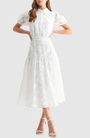 Mila Mae Floral Jacquard Shirtdress in White at Nordstrom, Size Large