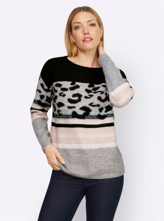 Heine Jacquardpullover HEINE Pullover, Damen, Gr. 34, beige (schwarz, ecru, gemustert), 49% Polyacryl, 27% Polyester, 14% Polyamid, 6% Wolle, 4% Elasthan, g