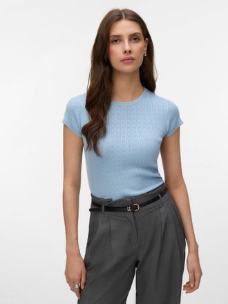 Vero Moda Kurzarmpullover VERO MODA VMSILJE C/S O-NECK POINTELLE PULL NOOS, Damen, Gr. XL, cashmere blau, Strick, Obermaterial: 77% Viskose, 23% Polyester, unif