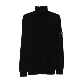 Stone Island Turtleneck Trui met Ribbeldetails - Heren - Coltruien - Zwart - L - Wol - Truien & Vesten