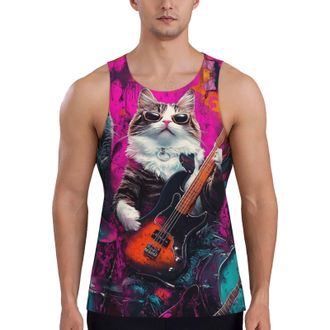 Generic Hiphop Cat Print Mens Tank Tops Breathable Quick Dry Sleeveless Shirt for Beach Workout S-4XL