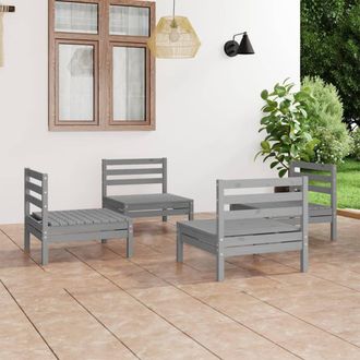 vidaXL Juego De Muebles De Jard&iacute;n 4 Piezas Madera Maciza De Pino Gris Vidaxl