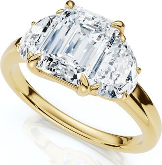 Pompeii3 2Ct Emerald & Half Moon Diamond Anniversary Engagement Ring Gold Lab Grown