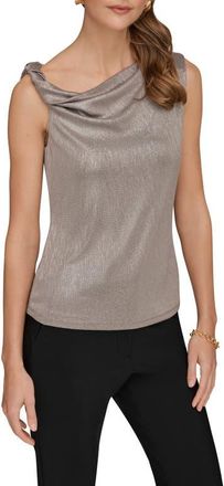 DKNY Metallic Twist One-Shoulder Top in Tuscan Grey/Silver Foil at Nordstrom, Size X-Small