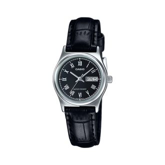 Casio Womens Black Leather Strap Black Dial Analog Watch - LTP-V006L-1BUDF