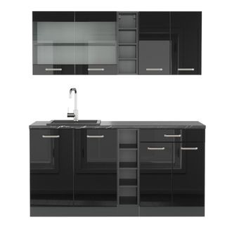 Vicco Cocina Vers&aacute;til R-line, Negro/antracita De Alto Brillo, 160 Cm, Et Antracita