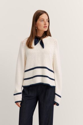 Bugatti Rundhalspullover BUGATTI, Damen, Gr. XXL, beige (20, ecru), 62% Baumwolle, 38% Polyamid, gestreift, normal, Rundhals, Rippb&uuml;ndchen, Pullover Rundhalsp