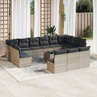 vidaXL Set Sof&aacute;s Jard&iacute;n 14 Pzas Con Cojines Rat&aacute;n Sint&eacute;tico Gris Claro Vidaxl