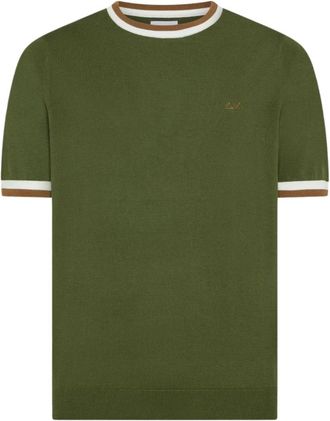Sun 68 T-Shirt Sweater Strepen Details S/S - Heren - T-shirts - Groen - L - Katoen - Tops