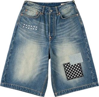 Evisu Pantaloncini in denim con toppa in tessuto Evisu HT