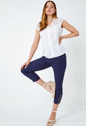 Roman Lace Insert Crop Stretch Trousers