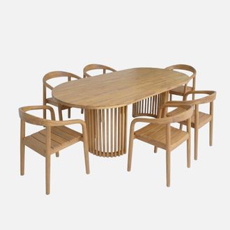 Sweeek Conjunto Mesa De Jard&iacute;n De Madera De Acacia Con 6 Sillas