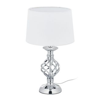 Relaxdays L&aacute;mpara Mesa T&aacute;ctil, Luz Mesita Noche Moderna 3 Niveles Intensidad, 43,5 X 25 Cm, Rosca E14, Plateado Y Blanco - Relaxdays