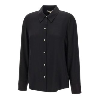 Vince Silk-Blend Slim Button-Front Blouse - female - Vince - Shirts - Black - XS - Blouses & Shirts