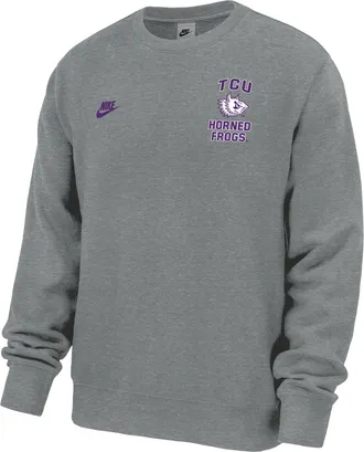 Nike TCU Horned Frogs Club Nike Mens Football Fleece Crew-Neck Sweatshirt in Grey | M33234P398TCUN-DGH