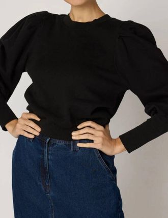 Cleobella Indi Puffed High Cuff Sleeves Sweatshirt In Black