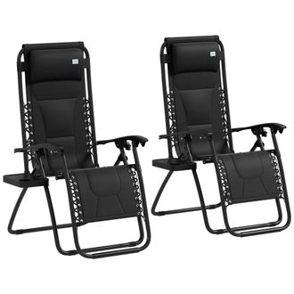 OUTSUNNY 2 Pcs Zero Gravity Lounger Folding Recliner Chair W/ Cup Holder - Black | TJ Hughes