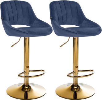 Clp Juego De 2 Taburetes De Bar Milet De Terciopelo Azul Metal Oro