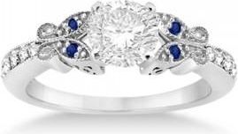 Allurez Butterfly Diamond & Sapphire Engagement Ring Palladium (0.20ct)