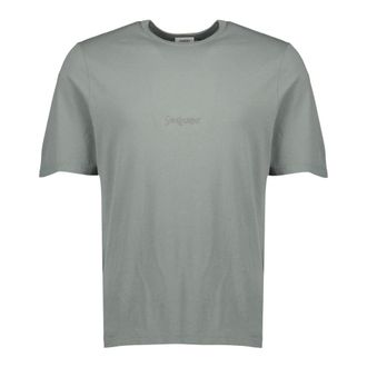 Saint Laurent T-Shirts, male, Gray, Size: S Embroidered T-shirt