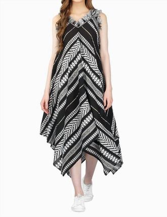 America & Beyond Fringe Stripe Handkerchief Dress In Black