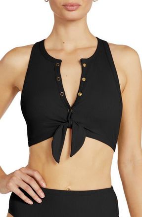 Robin Piccone Amy Racerback Bikini Top in Licorice at Nordstrom, Size X-Small