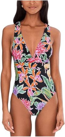 Seafolly Hothouse Swimsuits Women Black Floral V-Neck Beach One Piece GBO3693
