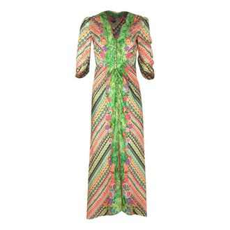 Saloni Kleedjes, Dames, Veelkleurig, M, Bloemenrand Jurk