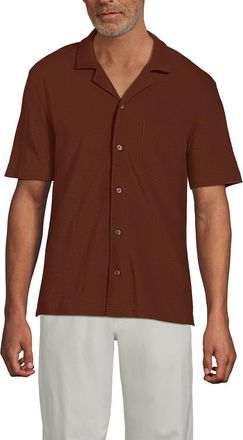 Lands End Short Sleeve Cotton Linen Button Through Camp Collar Shirt in Deep Bronze at Nordstrom, Size Xx-Large