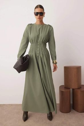 Trendyol Modest Dames Kaki Effen Maxi Lang Casual Skater Modest Jurken