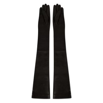 Alberta Ferretti Lange Leren Handschoenen - Dames - Handschoenen - Zwart - 9 IN - Leer - Accessoires