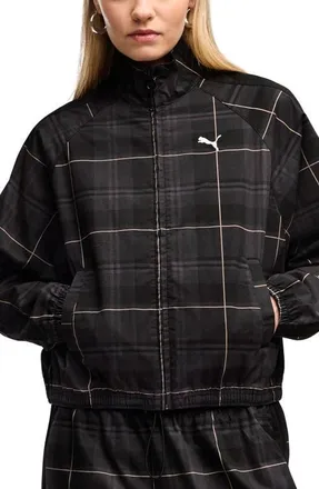 Puma T7 Relaxed Tartan Woven Jacket in Puma Black at Nordstrom, Size X-Large