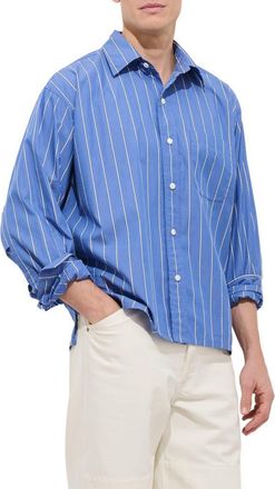 Alex Mill Franklin Loose Fit Stripe Cotton Button-Up Shirt in Blue/Navy at Nordstrom, Size Xx-Large