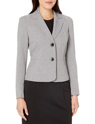 Kasper Womens Petite Size Two Button Jacket, Grey/Black, 16/Petite