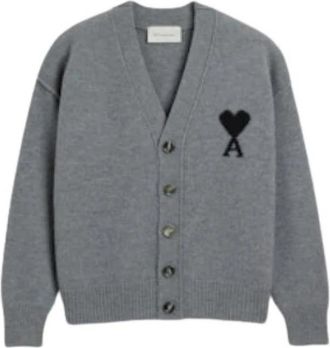 Ami Cardigan met Contrasterende Ami de Coeur - Dames - Vesten - Grijs - S - Wol - Truien & Vesten