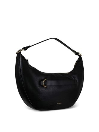 Coccinelle Black satin leather shoulder bag with buckle