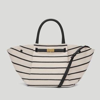 DeMellier The Midi New York in Black Striped Ecru Canvas Leather Shoulder bag