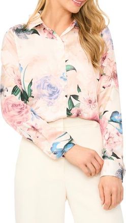 Ted Baker Casery Floral Georgette Button-Up Shirt in Vanilla Ice at Nordstrom, Size X-Large
