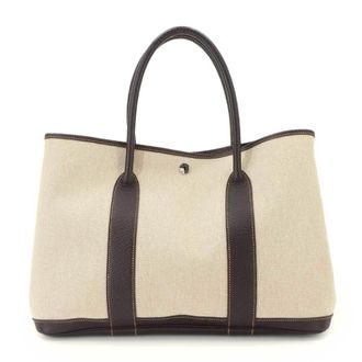 Herm&egrave;s Marron Natural Toile H Leather Handbag Tote Bag (Pre-Owned)